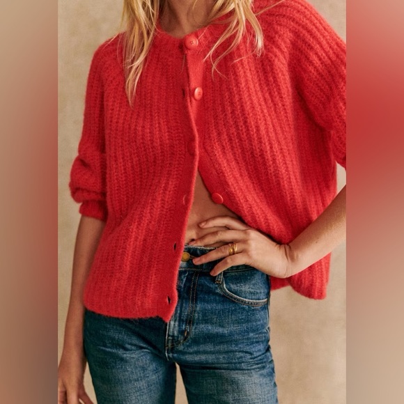 Sezane Emile Red Women's Cardigan Sweater - Picture 2 of 10